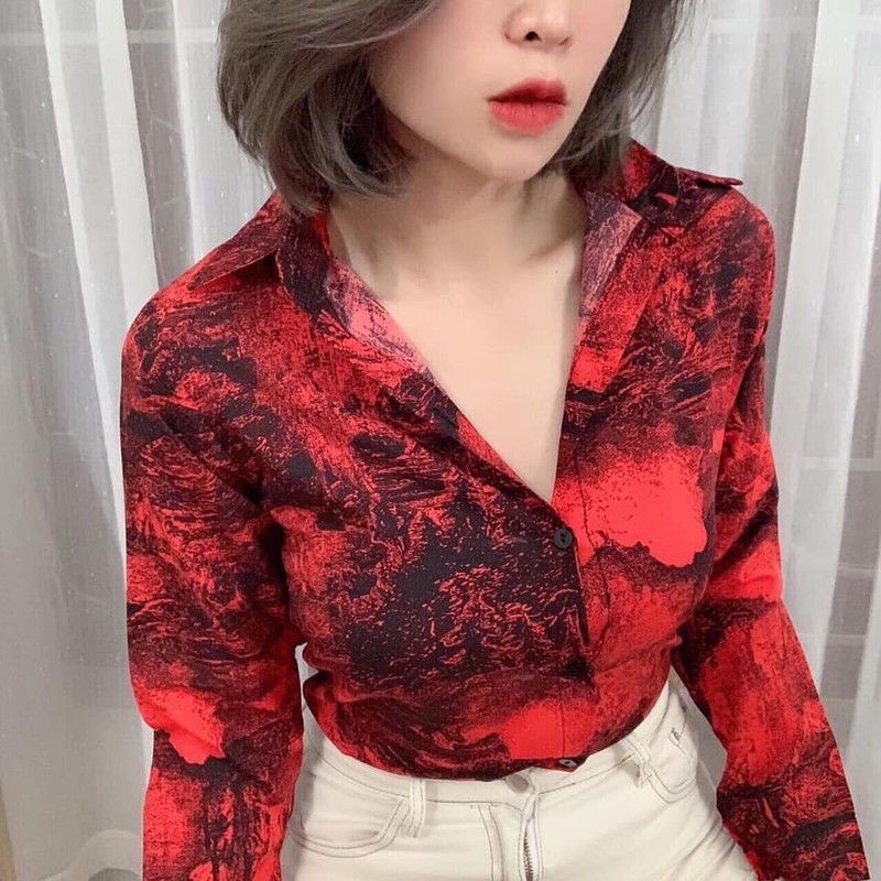 Áo sơ mi nữ họa tiết trẻ trung sm81