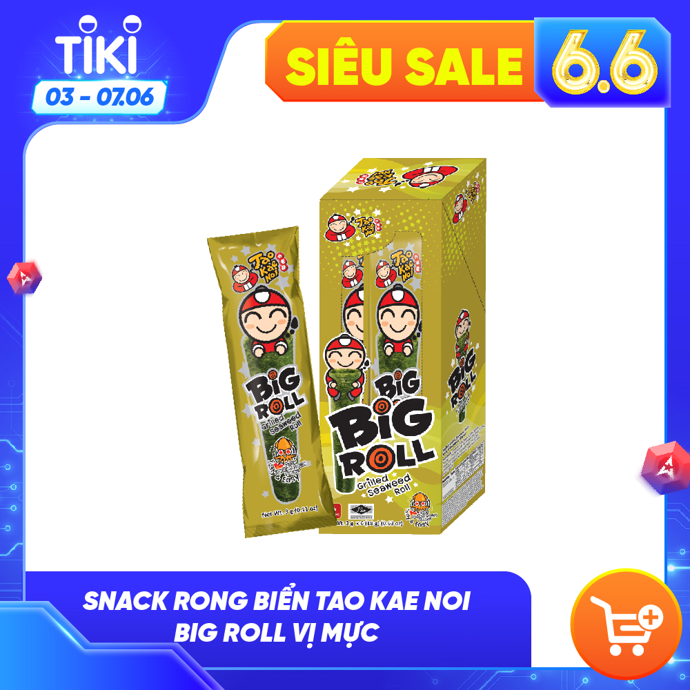 Snack rong biển Tao Kae Noi Big Roll vị Mực 3,6g