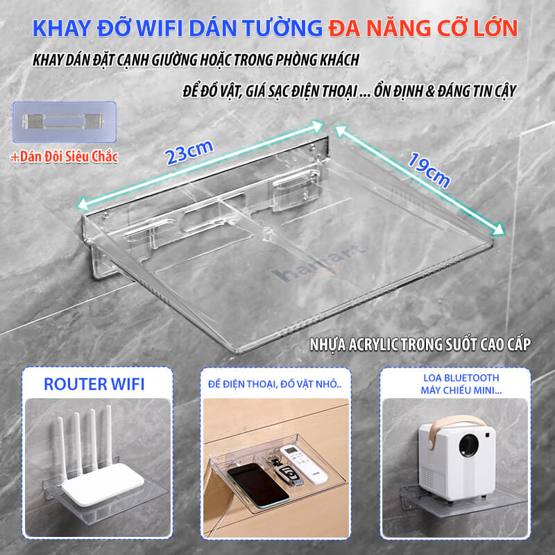 Giá Đỡ Camera IP Gắn Tường Hamart Kệ Để Router Wifi Dán Tường Nhựa Acrylic Trong Suốt Dính Chắc