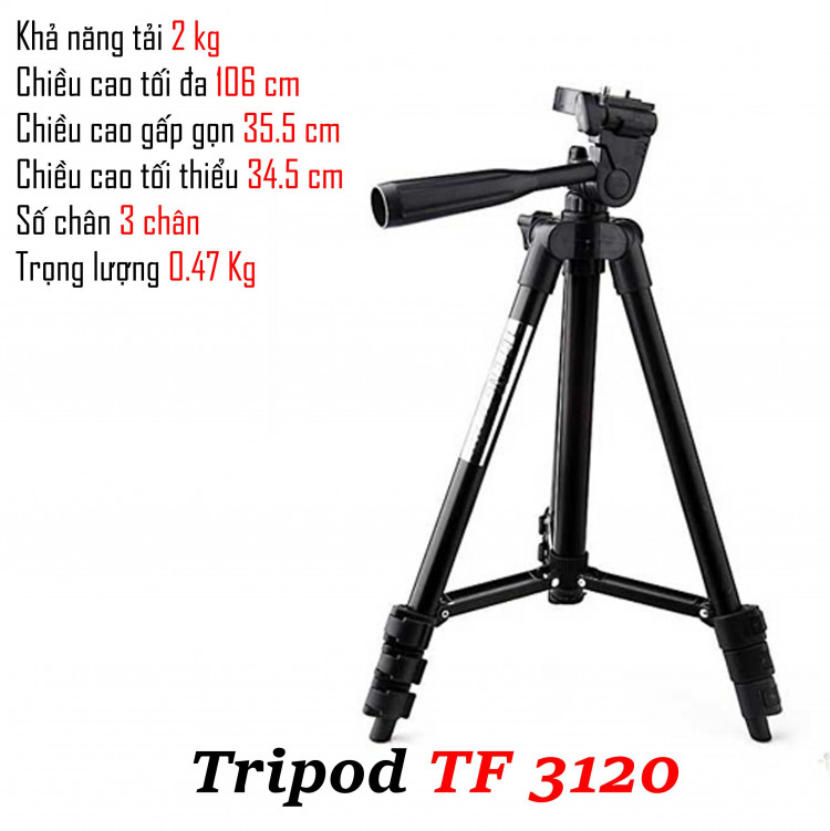 Gậy Chụp Hình, Chụp ảnh 3 chân Tripod 312O Cao cấp - Tặng Kẹp Smartphone