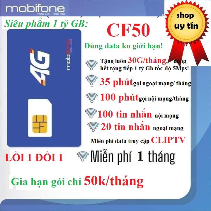 Sim 4G Mobifone 12G100 có ngay 100G/tháng sử dụng 12 tháng ko cần nạp tiền, dùng toàn quốc- Hàng chính hãng