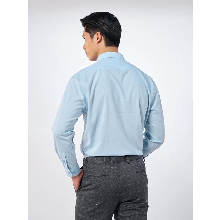 OWEN - Áo sơ mi dài tay Owen Regularfit chất sợi tre màu xanh nhạt kẻ 220843