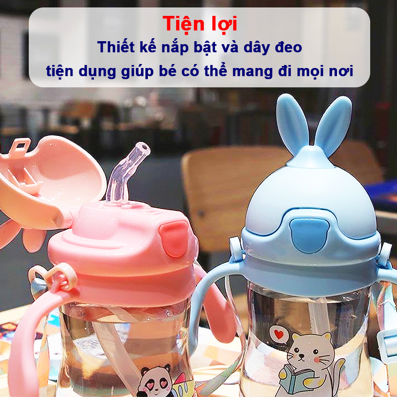 Bình nước cho bé 1-5 tuổi hình thú vui nhộn Baby-S, Bình uống nước cho bé có tay cầm tiện lợi – SBN008