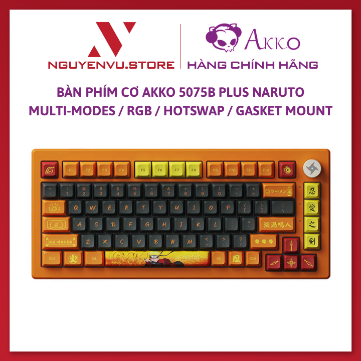 Bàn phím cơ AKKO 5075B Plus Naruto (Multi-modes / RGB / Hotswap / Gasket mount / AKKO CS Switch) - Hàng Chính Hãng