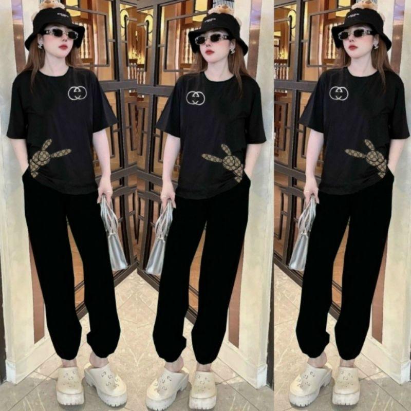 Sét đồ bộ đi chơi thun nữ áo form rộng phối quần dài bo gấu thời trang cao cấp mẫu mới đẹp có bigsize