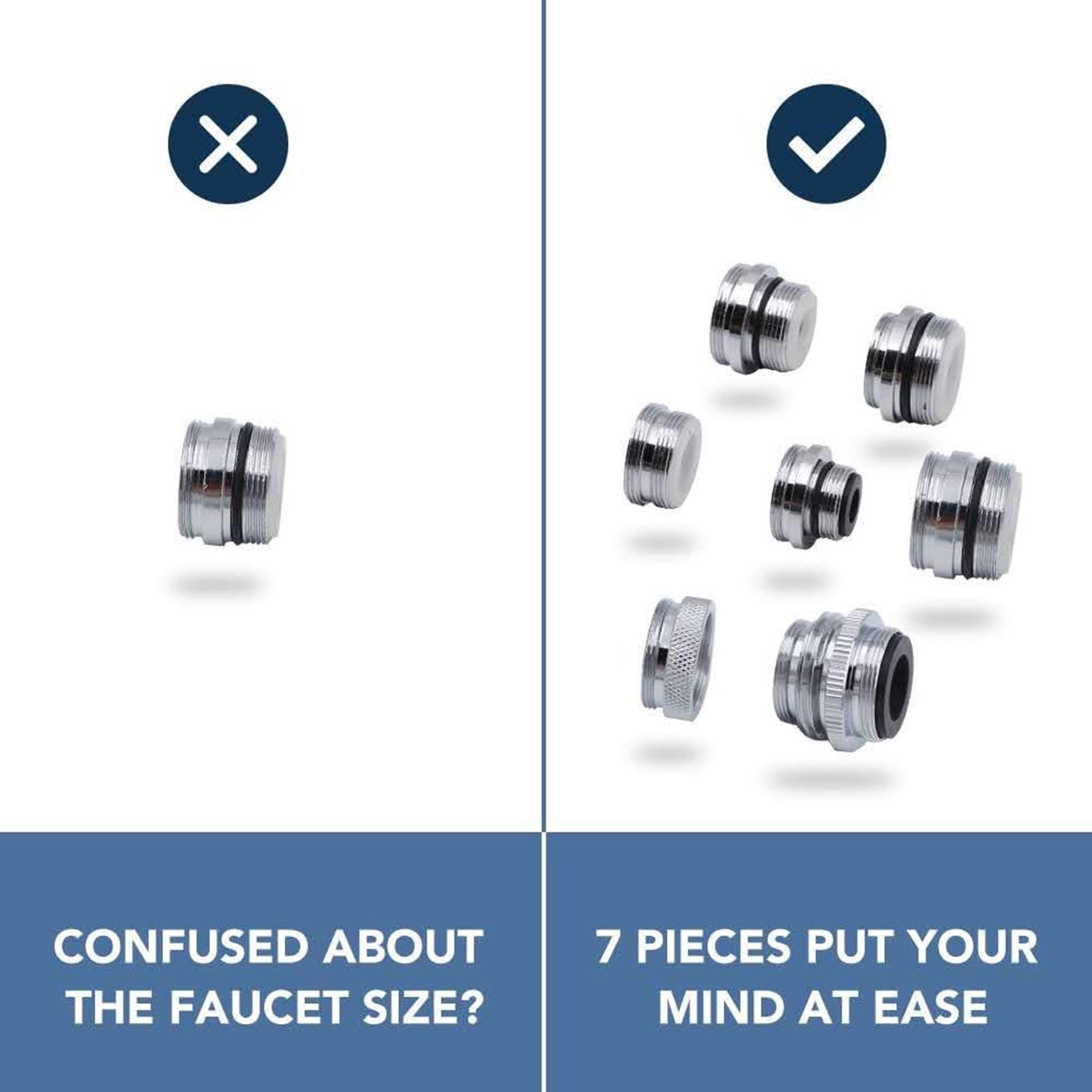 Bộ 7 cái điều hợp vòi nhiều kích thước Được làm bằng đồng thau nguyên khối bền bỉ phù hợp với hầu hết các bồn rửa thông thường