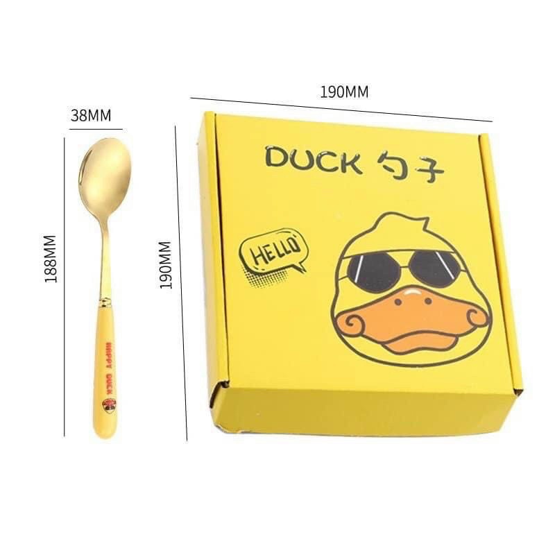 Bộ 6 Thìa Muỗng Vàng Happy Duck Mạ Vàng Cán Dài Full Box