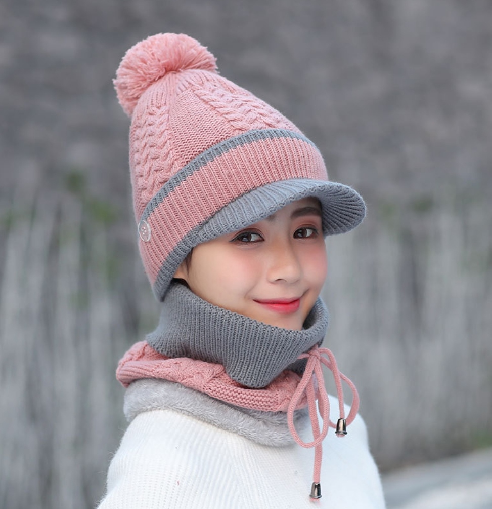 Khăn choàng quàng cổ len giữ ấm cho nữ tặng kèm nón mũ len y hình dona21102506