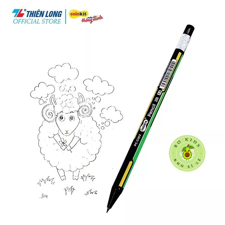 Bút Chì Bấm Thiên Long PC-C002,vỉ 5 chiếc Màu neon, Min chì 2B, Nét 2.0mm