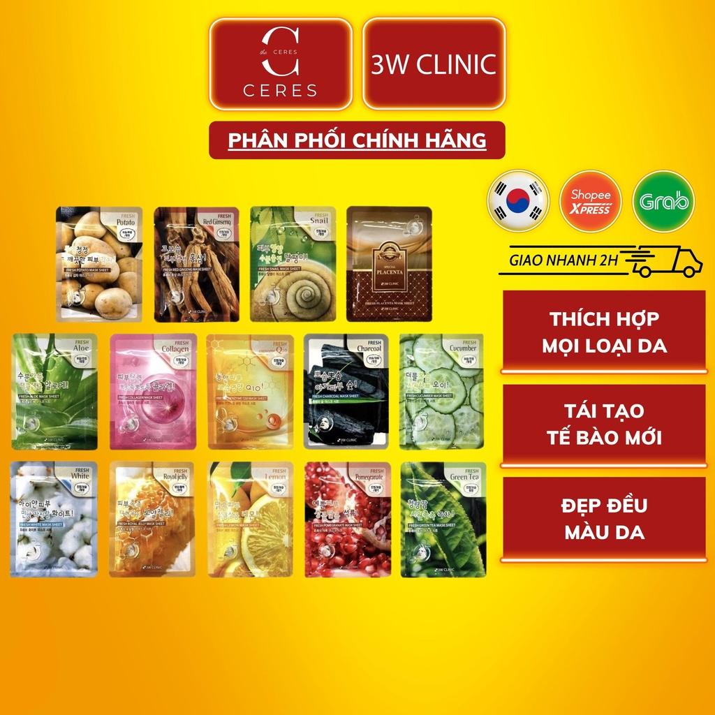 Mặt Nạ Giấy 3W Clinic Dưỡng Ẩm Trắng Da Giảm Mụn Fresh Mask Sheet Chăm Sóc Da Toàn Diện 23ml