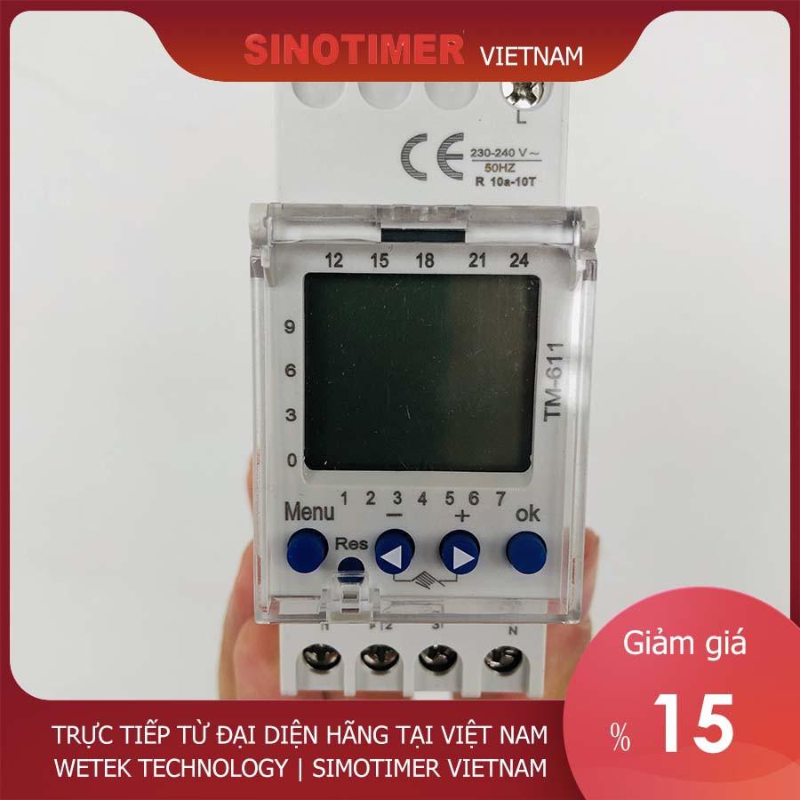 Timer 24h 7 ngày Sinotimer TM 611, 16A, cài theo 1 phút, 58 chương trình on off mỗi ngày, hàng loại công nghiệp