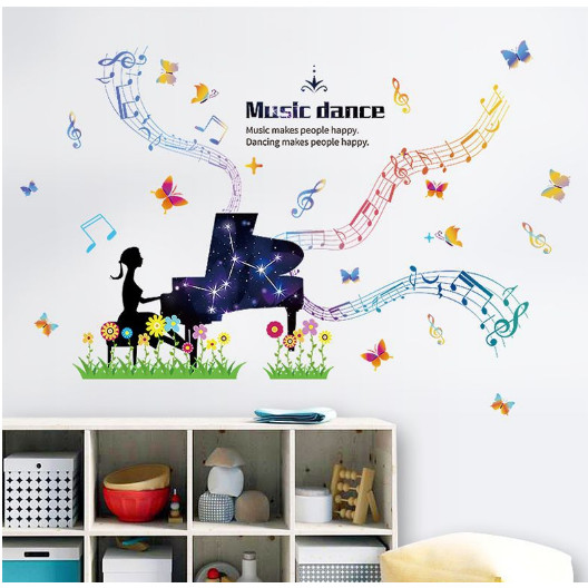 Decal dán tường nghệ sĩ chơi đàn Piano trang trí quán đẹp