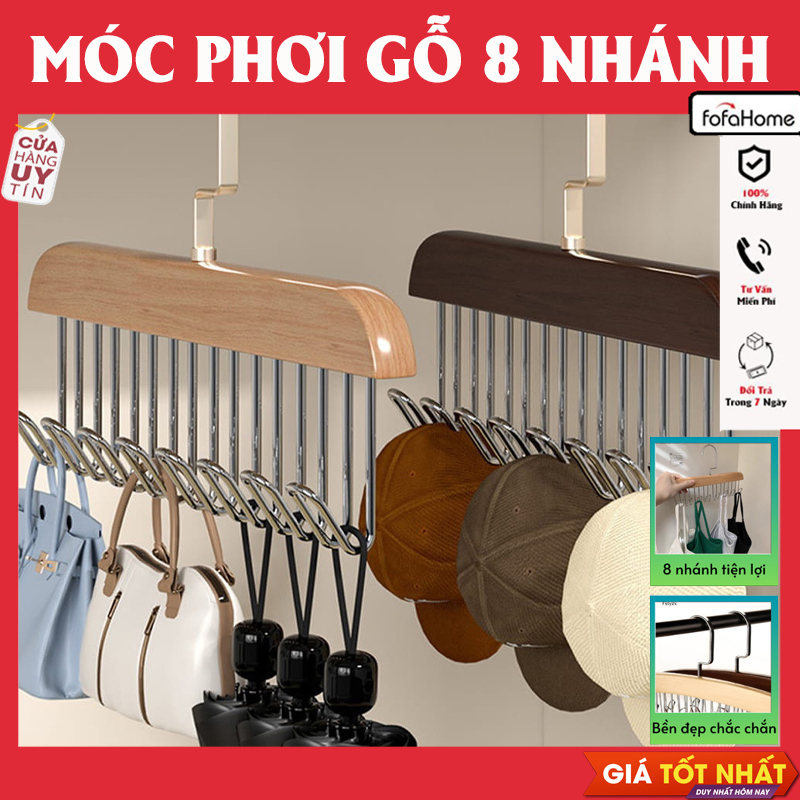 Móc Phơi Bằng Gỗ 8 Nhánh Treo Đồ Đa Năng, Móc Gỗ Treo Đồ Lót, Cà Vạt... Tiện Dụng Gọn Gàng Màu Ngẫu Nhiên