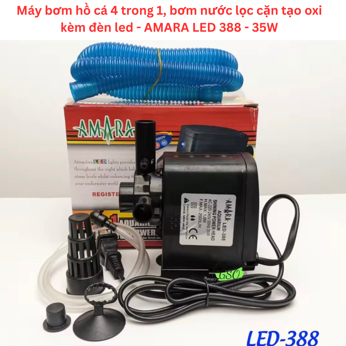 Máy lọc nước bể cá có đèn Led Amara led 388- 35w, Đèn leb cho bể cá huyền ảo ,lọc cặn tạo oxi