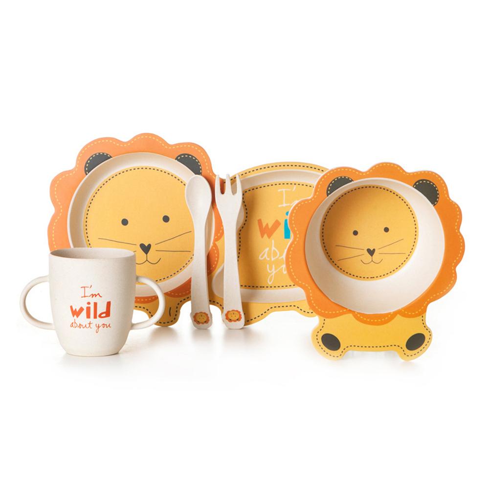 5 Chiếc Hoạt Hình Dễ Thương Động Vật Sợi Tre Kids Cho Bé Trẻ Em Chắc Chắn Cho Ăn Đồ Ăn Bộ Đồ Ăn Tấm Bát Cốc Giỏ Muỗng Nĩa