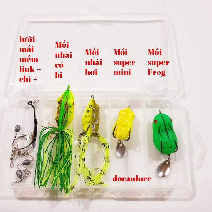 Hộp mồi câu lure 4 con + lưỡi móc mồi mềm + khóa + chì - hộp 4 mồi