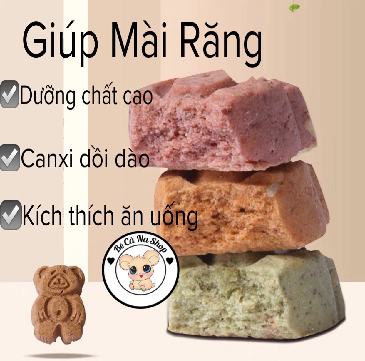 Bánh gấu thịt hầm canxi , thức ăn dinh dưỡng cao cho hamster thỏ bọ sóc chinchilla...