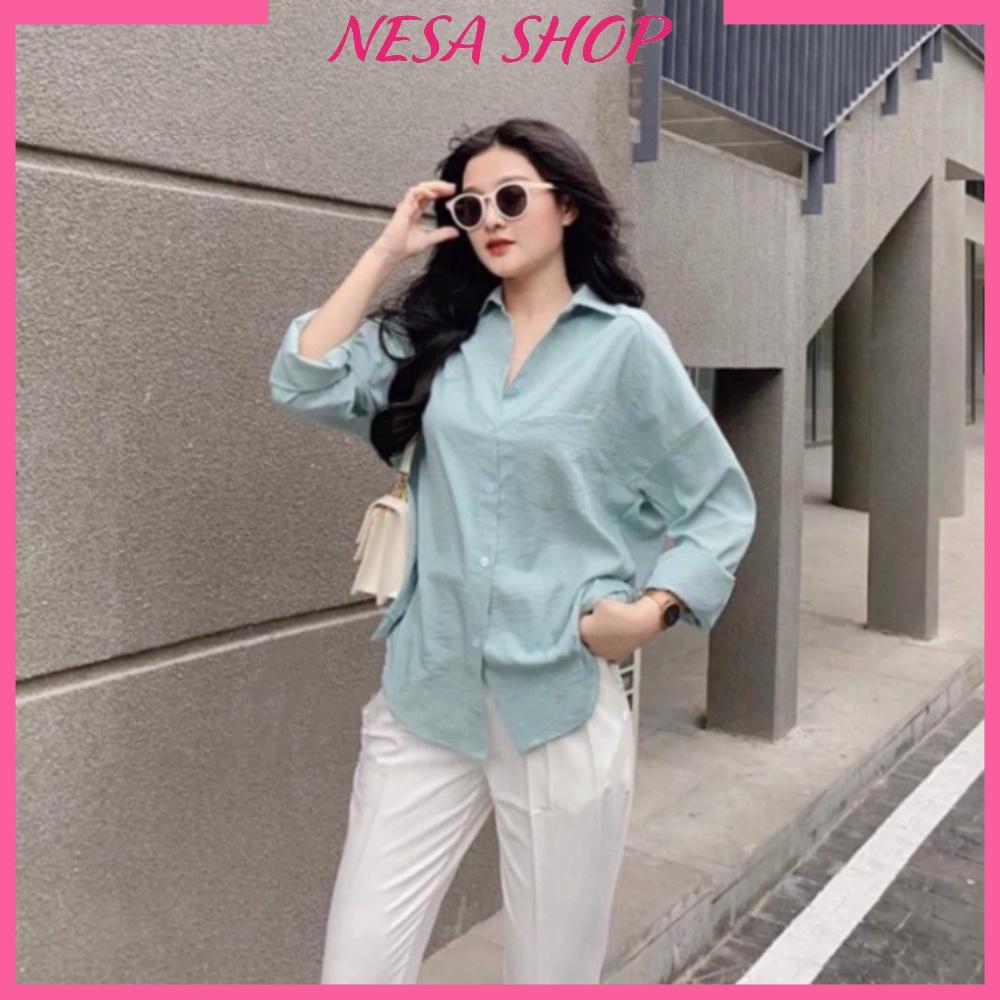 Áo sơ mi nữ form rộng dáng dài chất liệu Đũi mềm nhẹ thoáng mát, áo sơ mi bigsize từ 40kg đến 95kg NeSa Shop