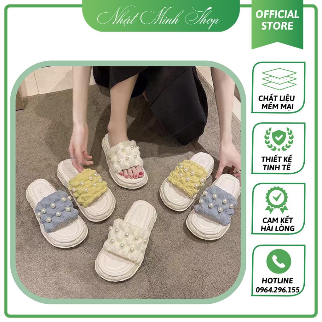 Dép Quai Ngang Bèo Nhún Đính Hạt Xinh Xắn Đế Mềm Dành Cho Nữ Chất Liệu Dép Nữ Cao Su Non Cao Cấp, Đế Chắc Chắn