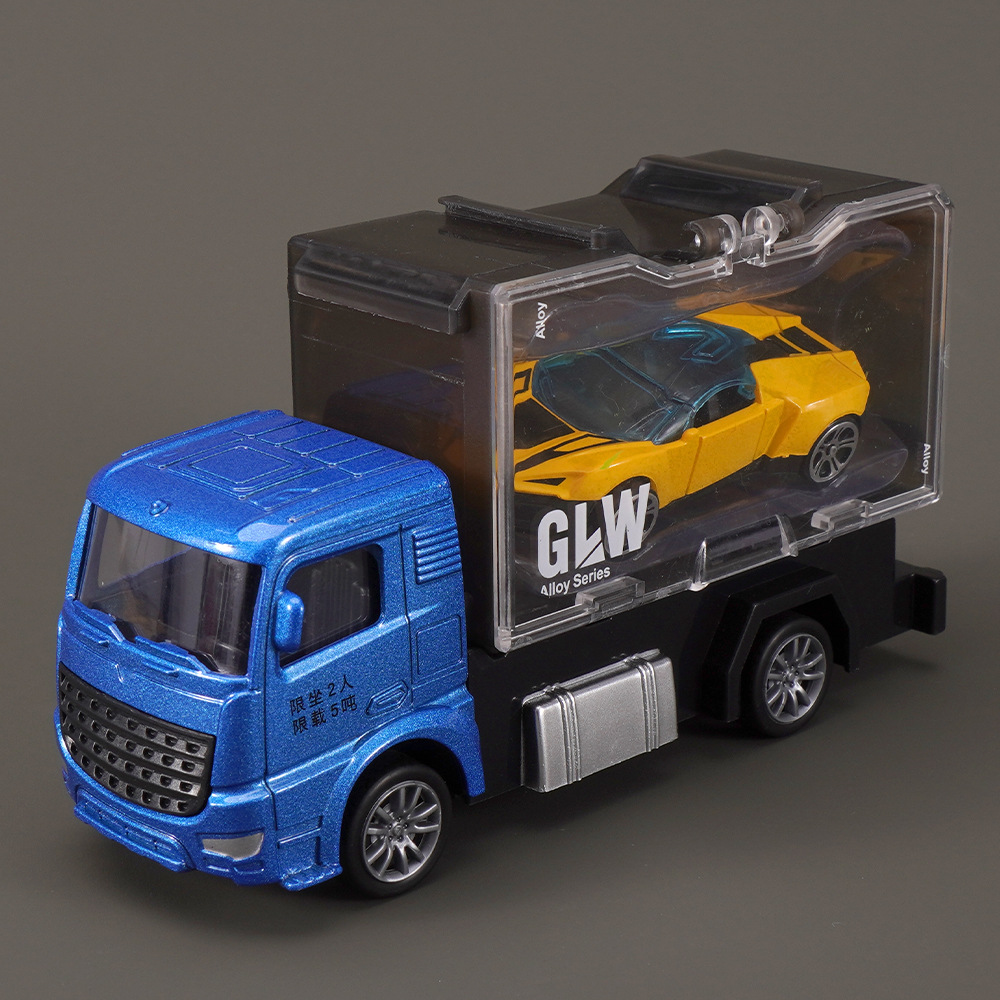 Đồ chơi xe container chở xe ô tô có hộp lưu trữ tháo rời đầu bằng hợp kim chạy cót