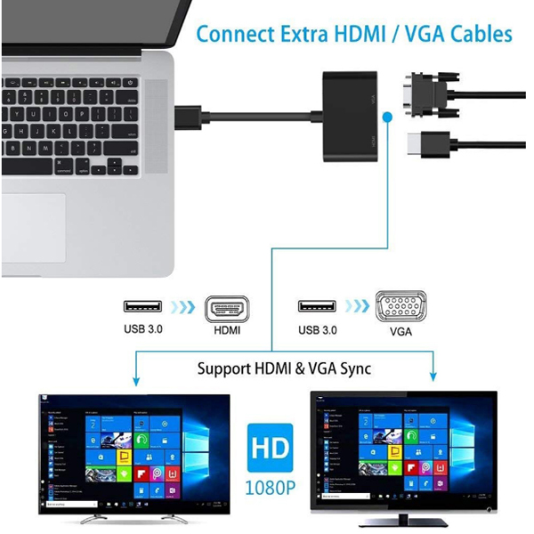Cáp chuyển đổi USB 3.0 to HDMI + VGA Onten OTN-5201B cao cấp