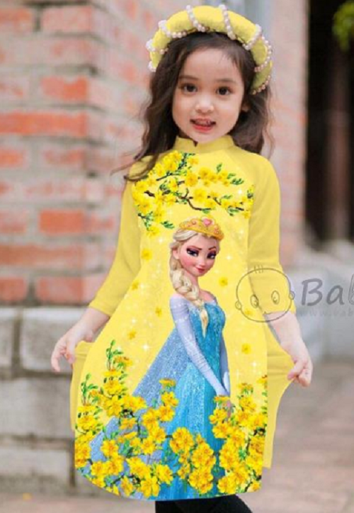 Set áo dài cách tân in công chúa Elsa cho bé gái- tặng kèm mấn cườm xinh xắn 10-40kg