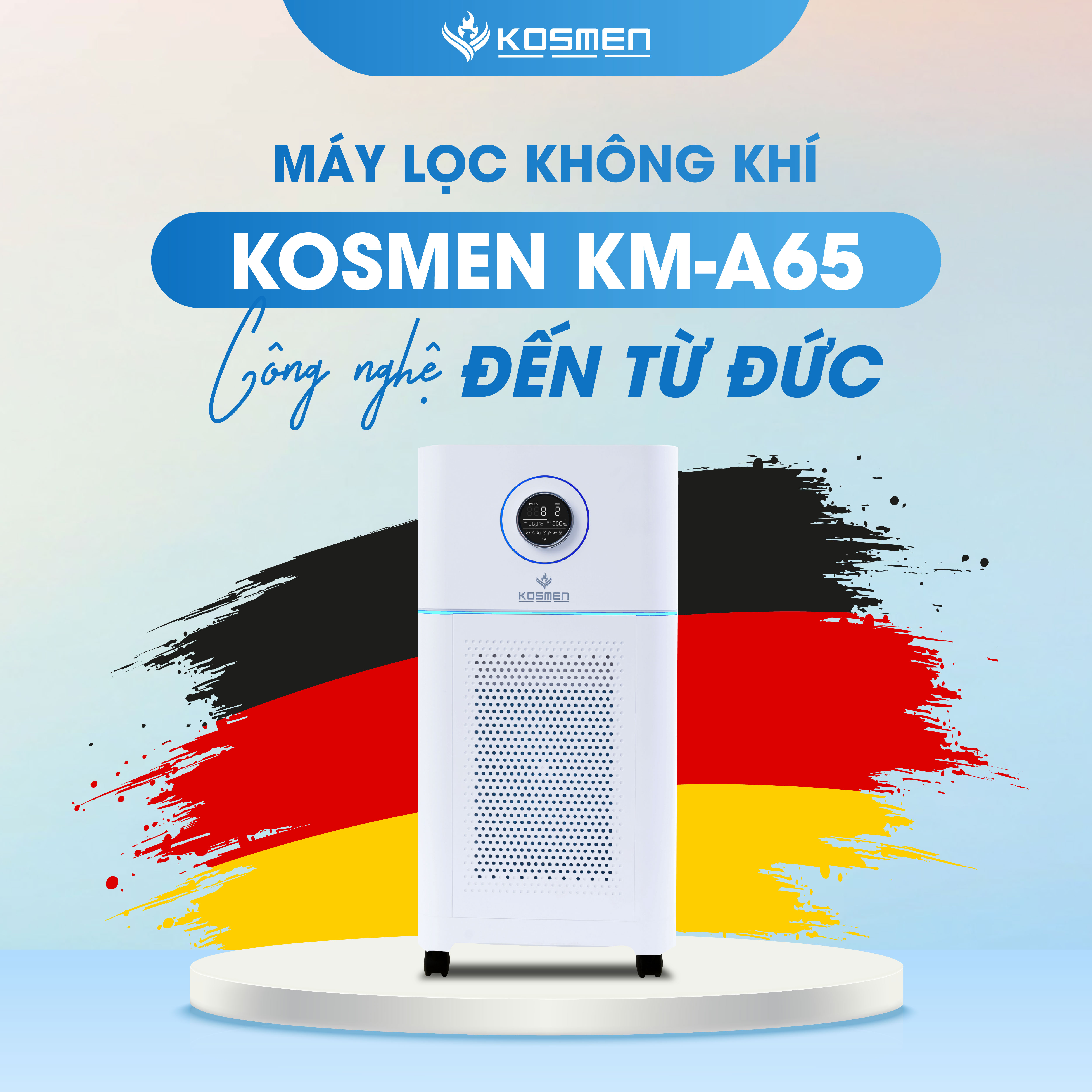 Máy Lọc Không Khí Kosmen KM - A65 Lọc Bằng Ion âm, Diệt Khuẩn Bằng Đèn UV, Khóa Trẻ Em - Hàng Chính Hãng BH 24 Tháng