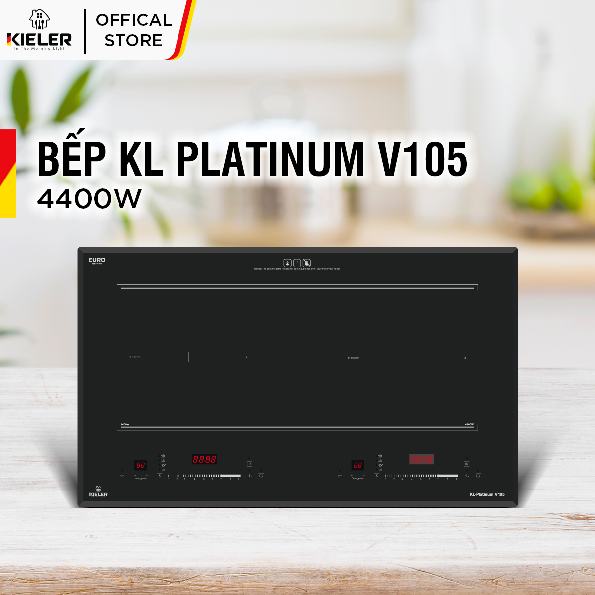 Bếp điện từ đôi Kieler KL-PLATINUM V105 mặt kính Euro Kieler Platinum, Bếp điện từ chế độ hấp, cảm ứng chống tràn 4400W - Hàng Chính Hãng