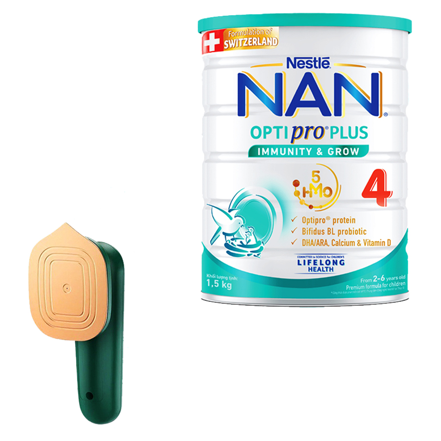 Sữa Bột Nestlé NAN OPTIPRO PLUS 4 1500g/lon với 5HMO Hỗ trợ Đề Kháng - Tiêu Hóa - Trí Não & Chiều Cao  - Tặng Bàn là hơi nước màu xanh