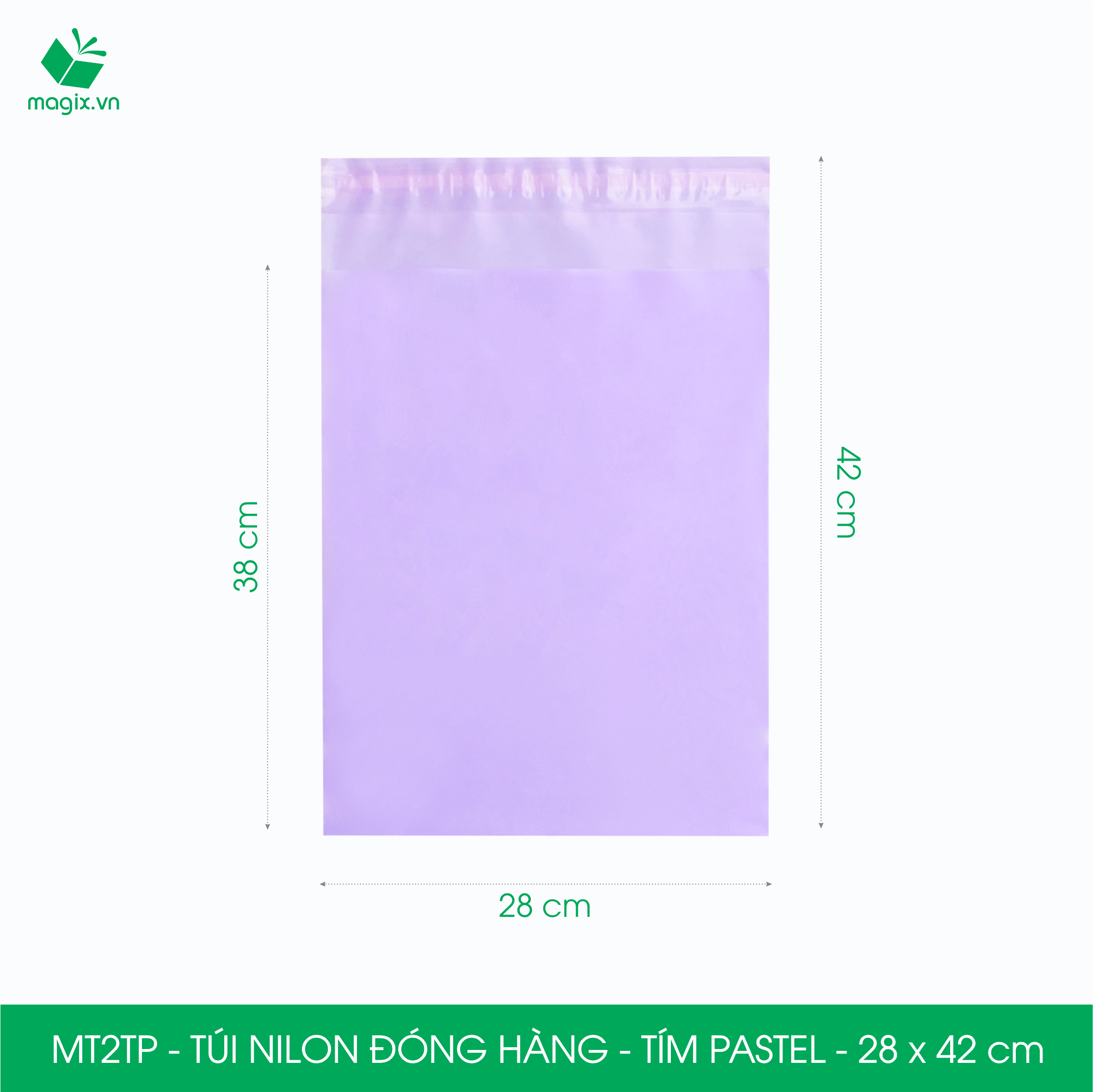 MT2TP - 28x42 cm - Túi nilon gói hàng - 200 túi niêm phong đóng hàng màu tím pastel