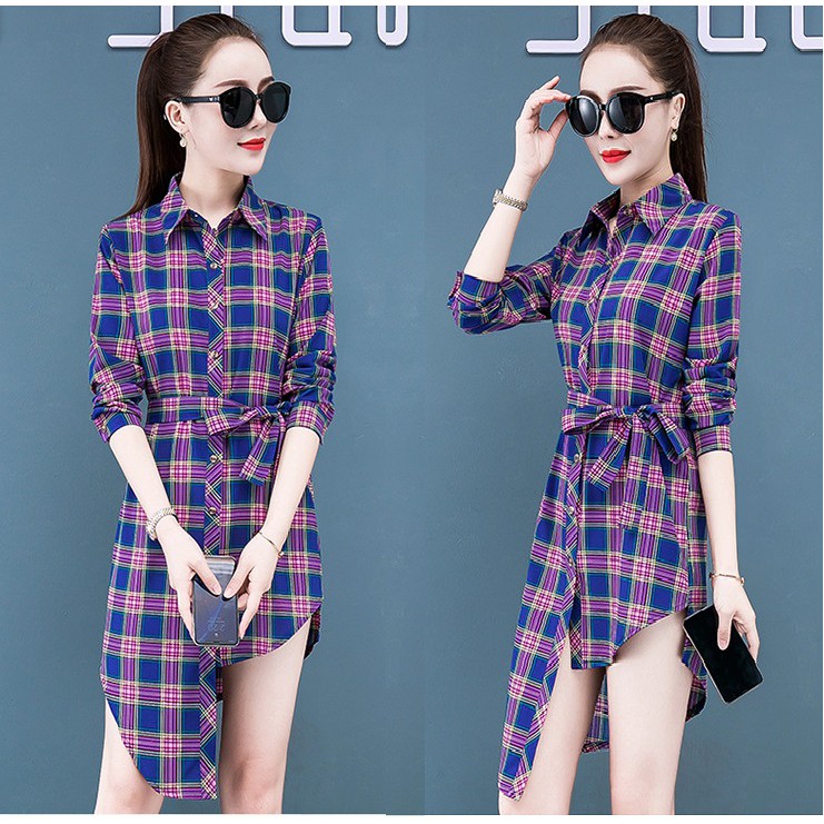 Đầm suông nữ, đầm công sở tà lệch kẻ caro xinh xắn ARCTIC HUNTER AH91