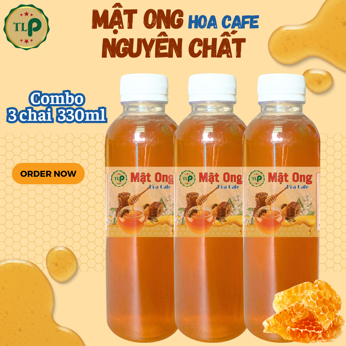 Mật Ong Hoa Cà Phê 990ml | Combo 3 Chai 330ml 100% Mật Ong Nguyên Chất TLP