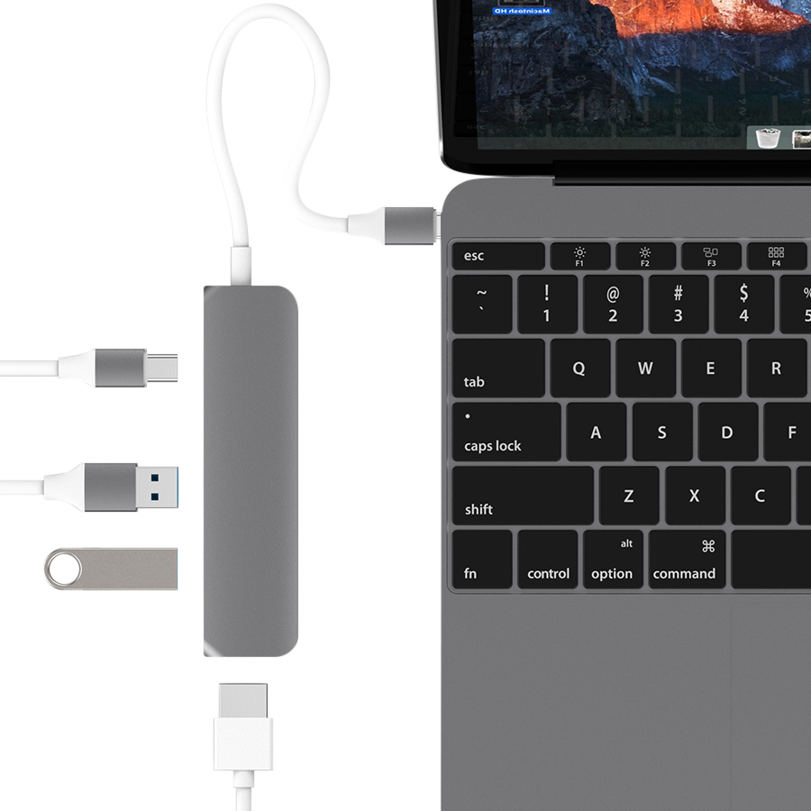 Cổng Chuyển HYPERDRIVE USB TYPE-C HUB WITH 4K HDMI SUPPORT FOR 2016 MACBOOK PRO &amp; 12″ MACBOOK, SURFACE GRAY - GN22B - HÀNG CHÍNH HÃNG