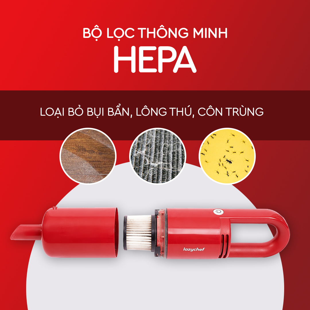 Máy Hút Bụi Cầm Tay 3S Lazychef Thế Hệ Mới, Lực Hút Mạnh - 2 Đầu Hút Chuyên Dụng - Mini Siêu Gọn Nhẹ 1.1kg - 3 Chi Tiết - Hàng chính hãng