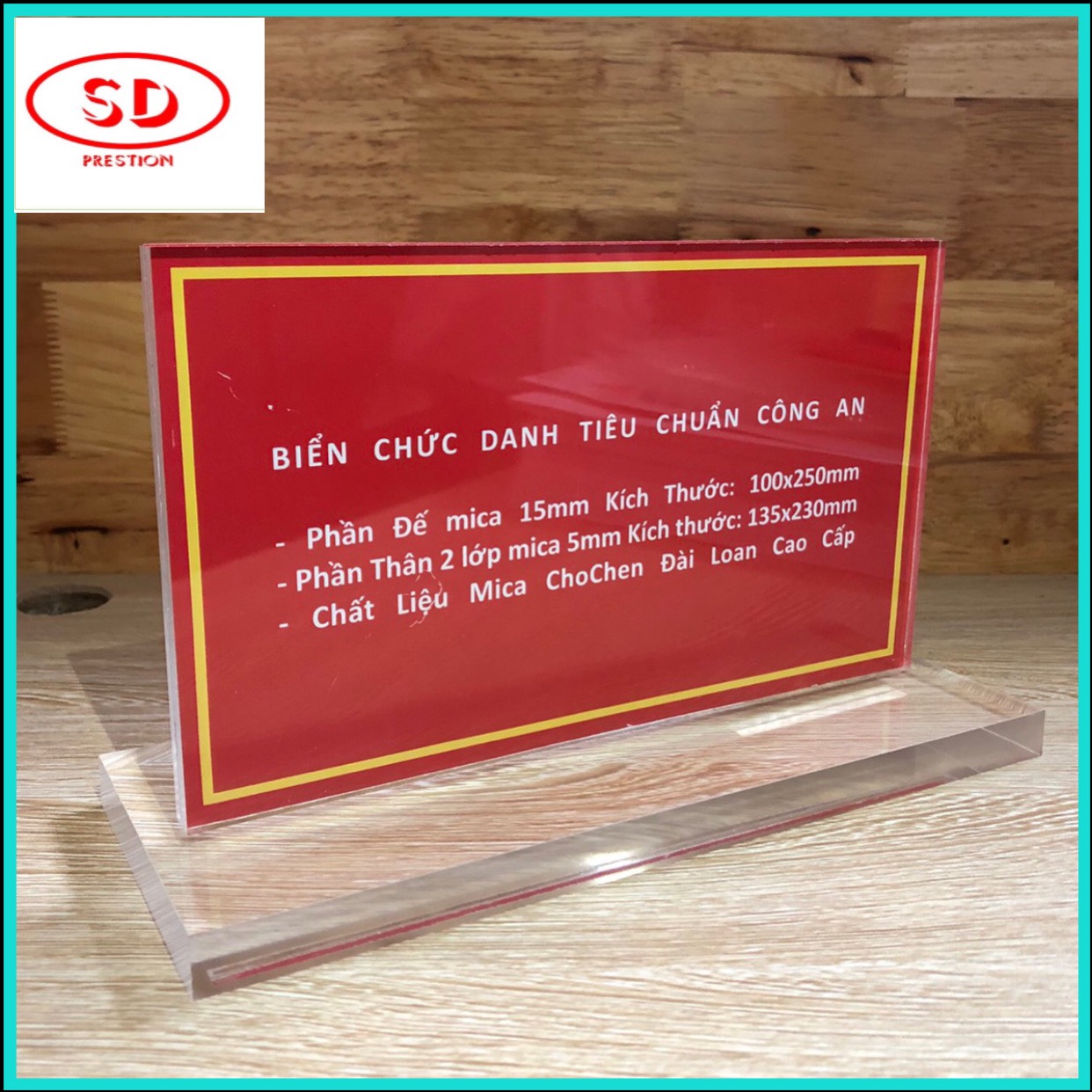 Biển tên để bàn mica mẫu công an 13.5x23cm