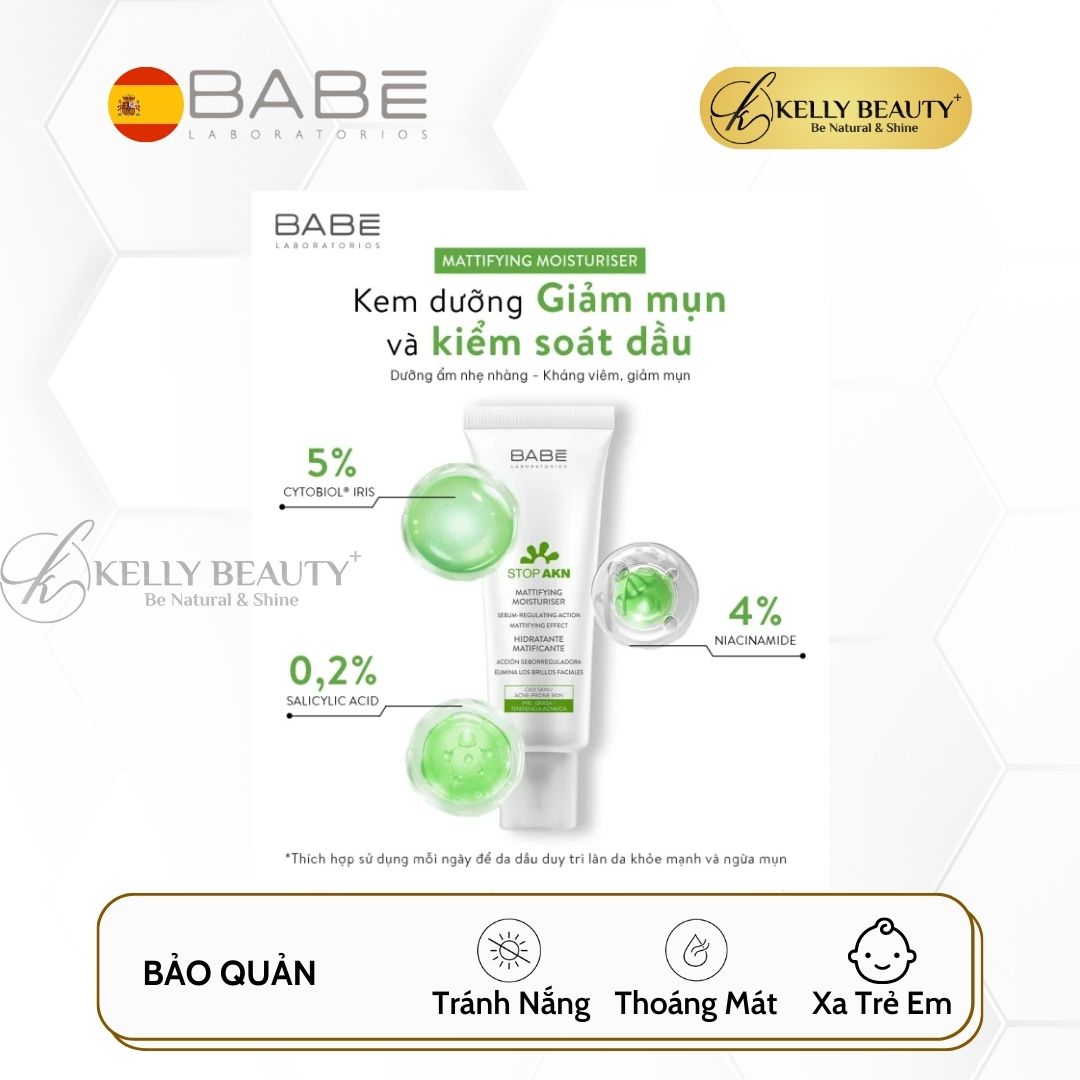Kem Dưỡng Kiềm Dầu Ngừa Mụn BABE Stop AKN Mattifying Moisturiser - Kelly Beauty