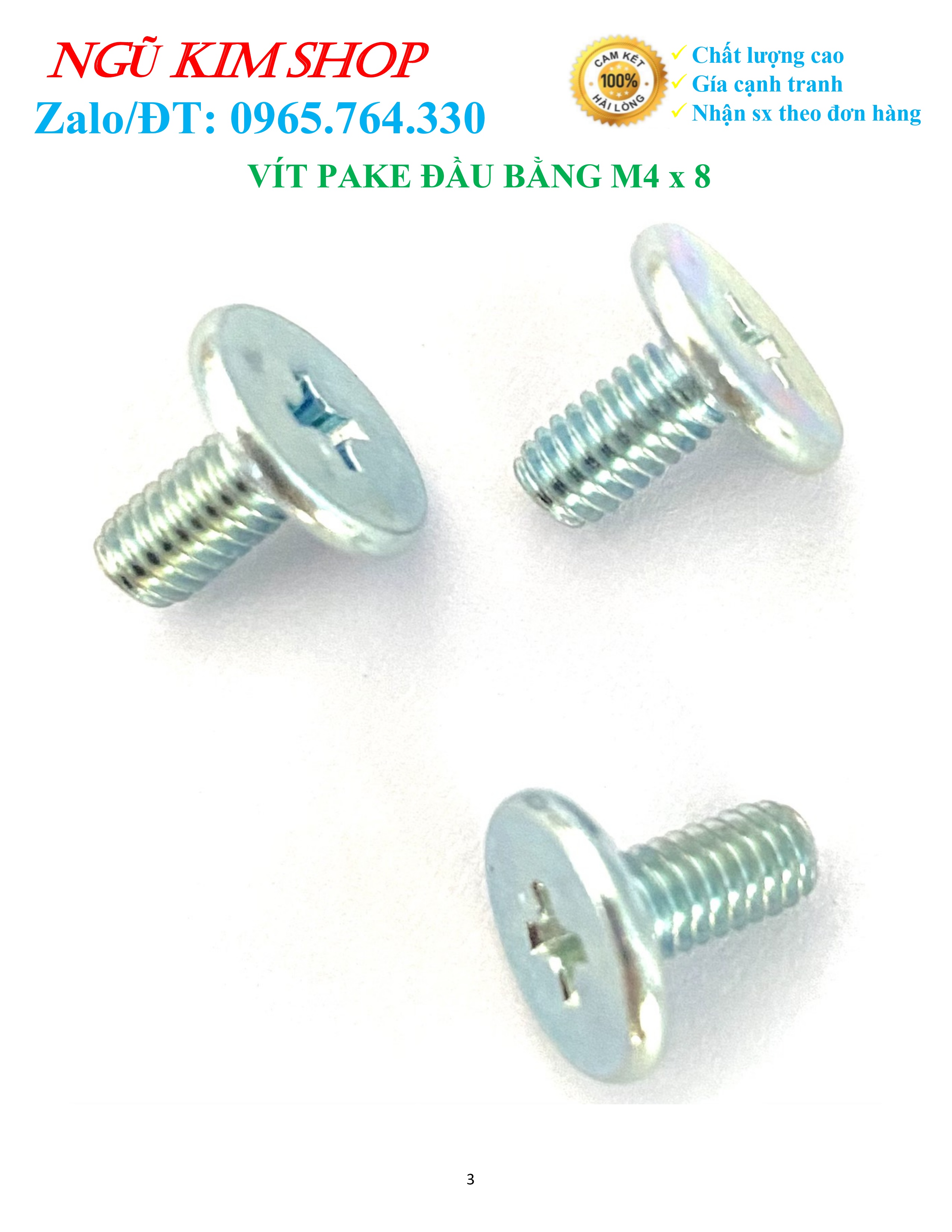 VÍT PAKE ĐẦU BẰNG M4 x 8 _ BỊCH 100 CON