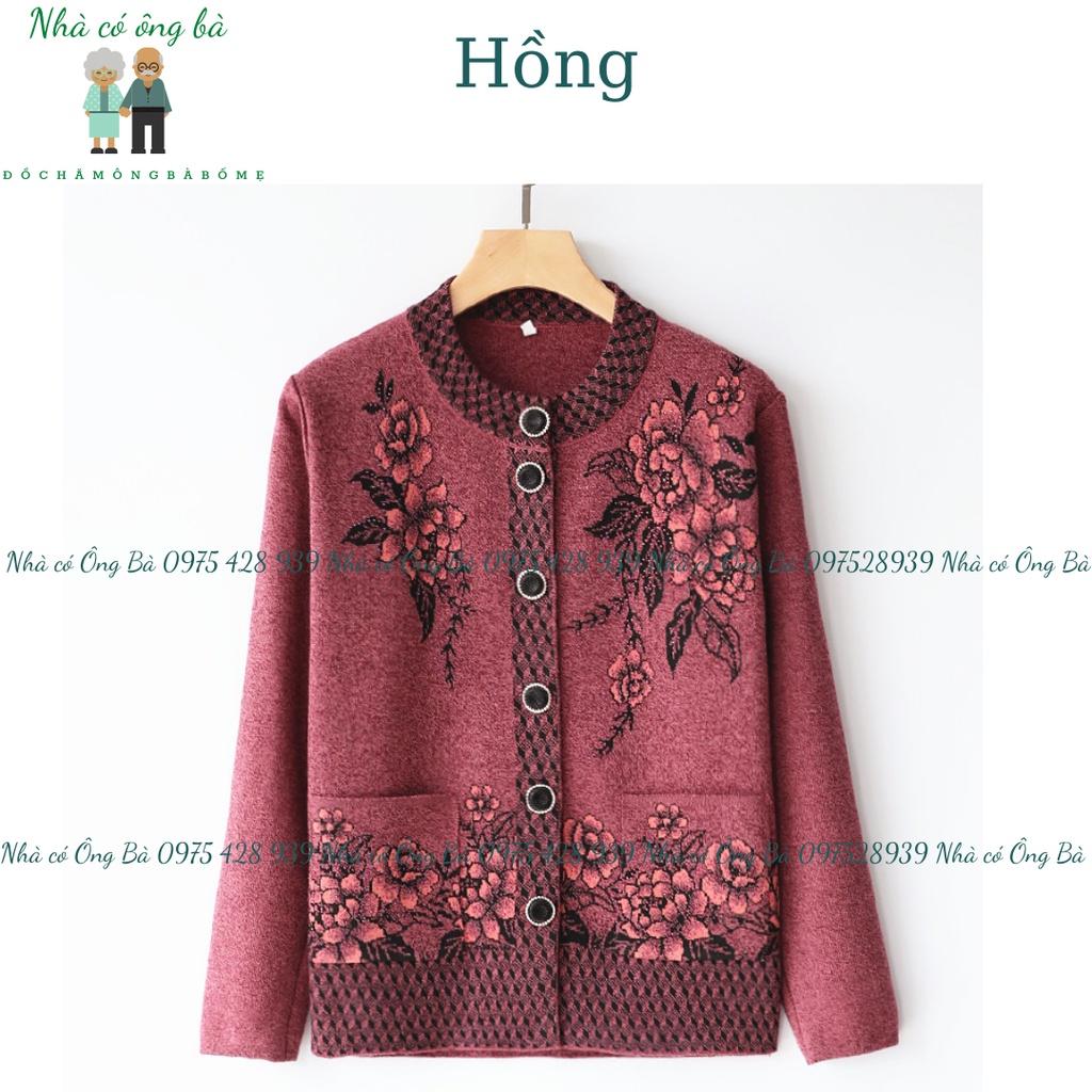 (LOẠI 1) Áo len thêu hoa cardigan cho bà mùa đông, áo khoác mùa đông cho bà cho mẹ trung niên