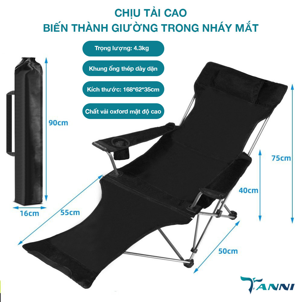 Ghế xếp gấp gọn câu cá dã ngoại có thể ngủ văn phòng TANNI KP01, Ghế xếp camping thư giãn nhập khẩu thích hợp đi câu cá, đọc sách