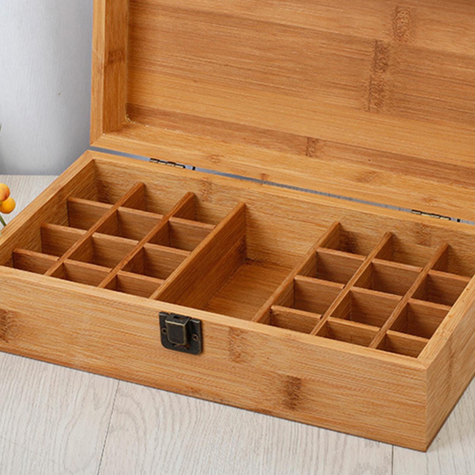 Essential Oil Storage Box Case, Wooden Organizer Holds 24 Bottles, Bamboo Wood Holder Safe for Carrying And Home Storage Display
