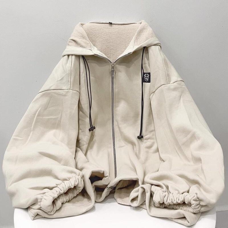 Áo khoác dây kéo nỉ lót bông logo Bò Cow thêu unisex