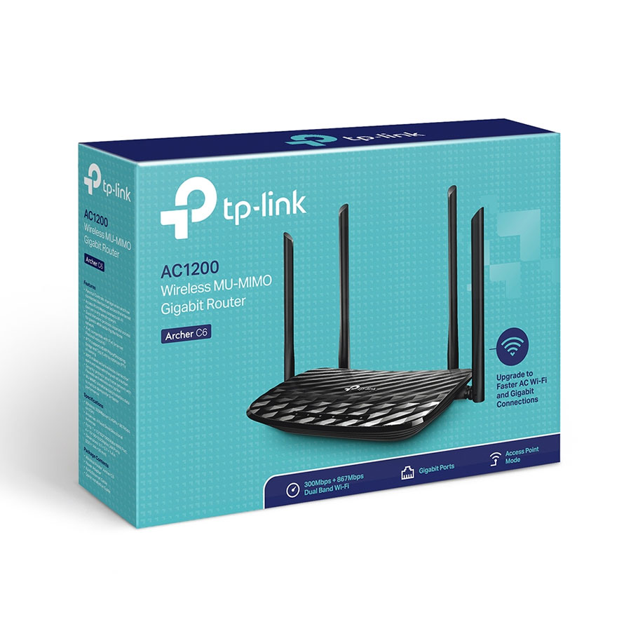 Router Wifi Băng Tần Kép TP-Link Archer C6 Gigabit AC1200 MU-MIMO - Hàng Chính Hãng