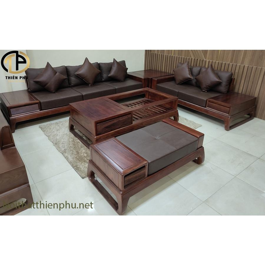 Hàng Kỹ - Sofa Gỗ Hương Xám Chữ U TP235 Tặng Kèm Gối, Kính Hàng Cao Cấp