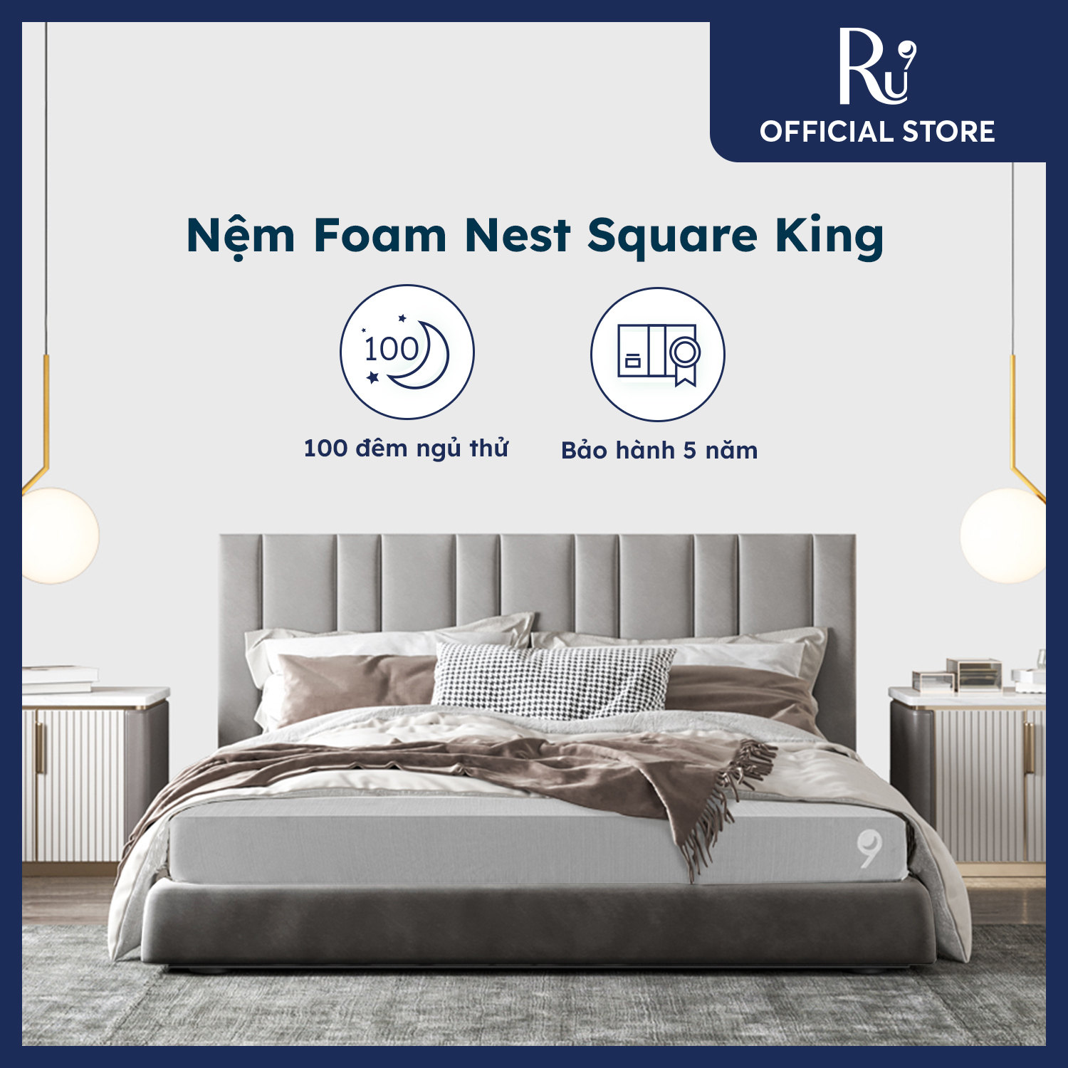 Nệm Foam Cao Cấp Nest 15cm Ru9 Êm Ái, Thoáng Mát, Thấm Hút Tốt