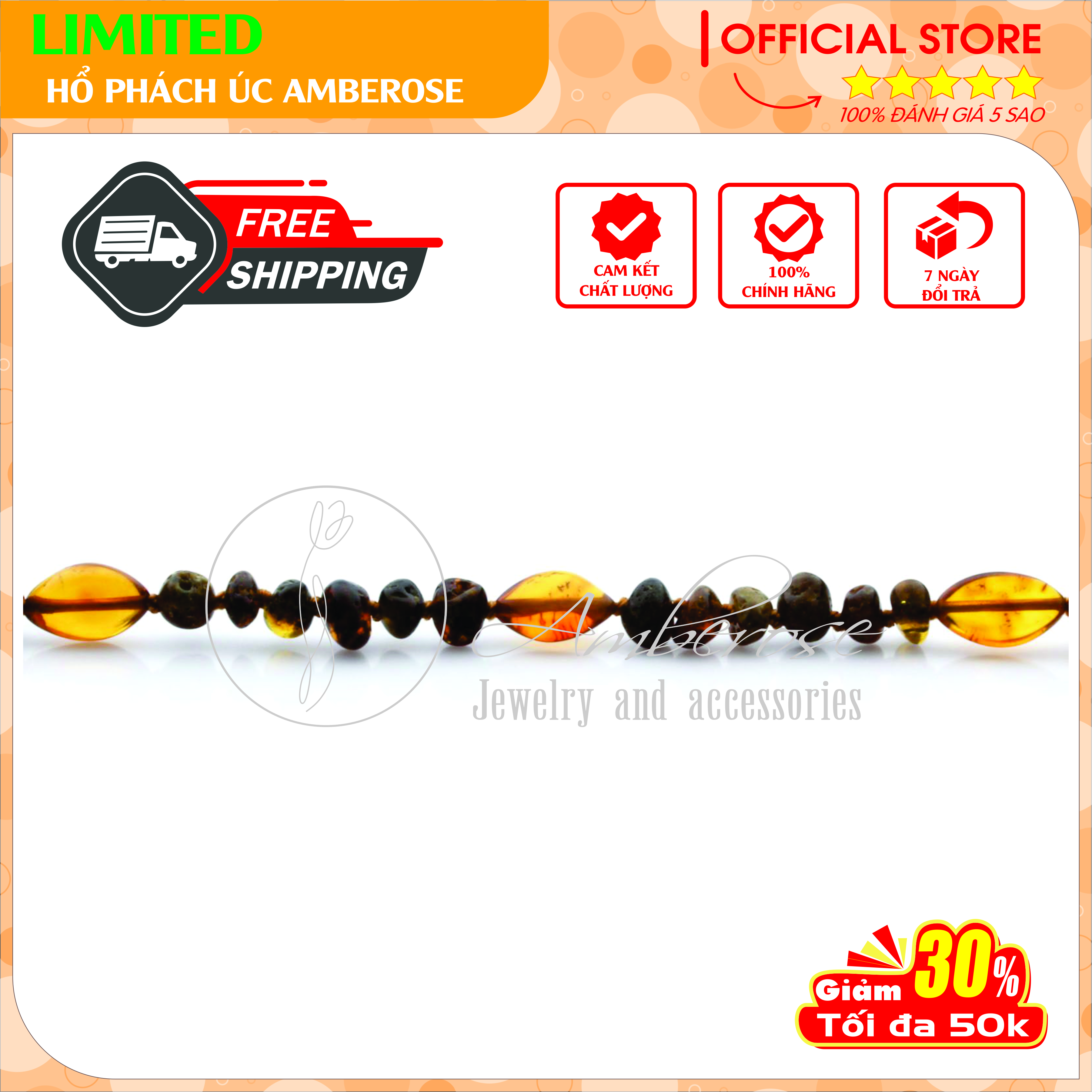 Bộ Vòng Hổ Phách Amber Úc Cho Bé 0 - 10 tuổi SABLMT26