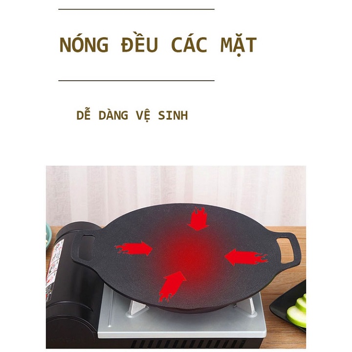 Chảo  Nướng BBQ Không Cần Dầu Hàn Quốc Đường Kính 34 cm chất liệu hợp kim nhôm phủ đá maifan chống dính Cao Cấp