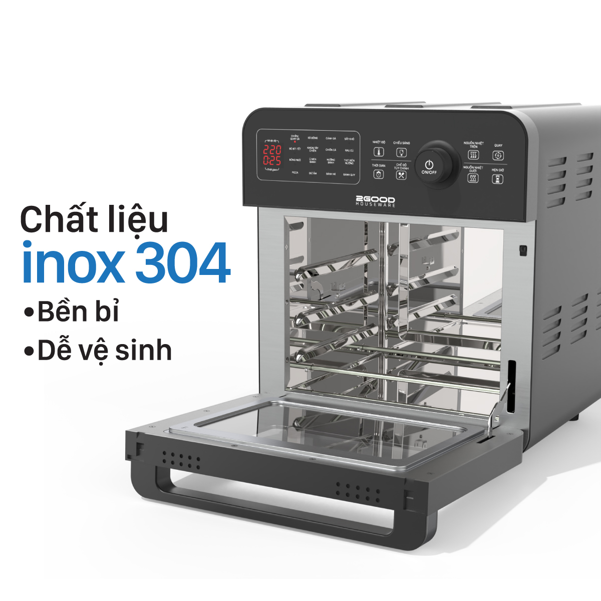 Nồi Chiên Không Dầu 2GOOD Vortex S-20, Lõi Inox 304BA bóng (14.5L) - Hàng Chính hãng