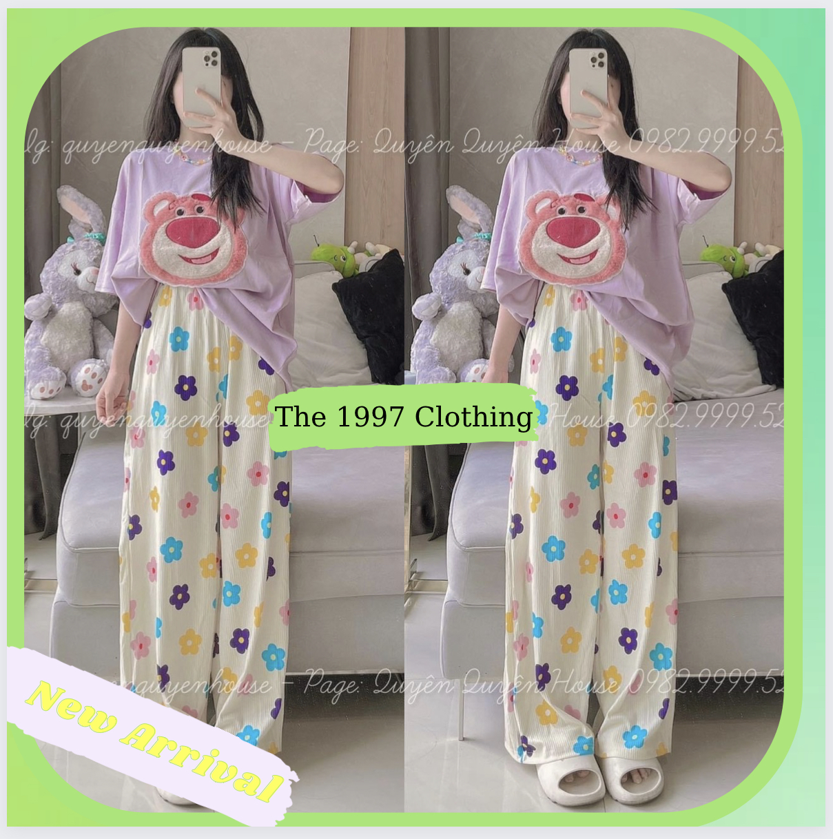 Set bộ áo hoạ tiết phối quần dài suông
