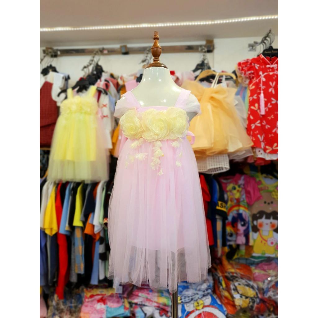 Đầm voan công chúa đính hoa nổi cho bé gái đi chơi dự tiệc đẹp từ 10-40kg hàng thiết kế cao cấp