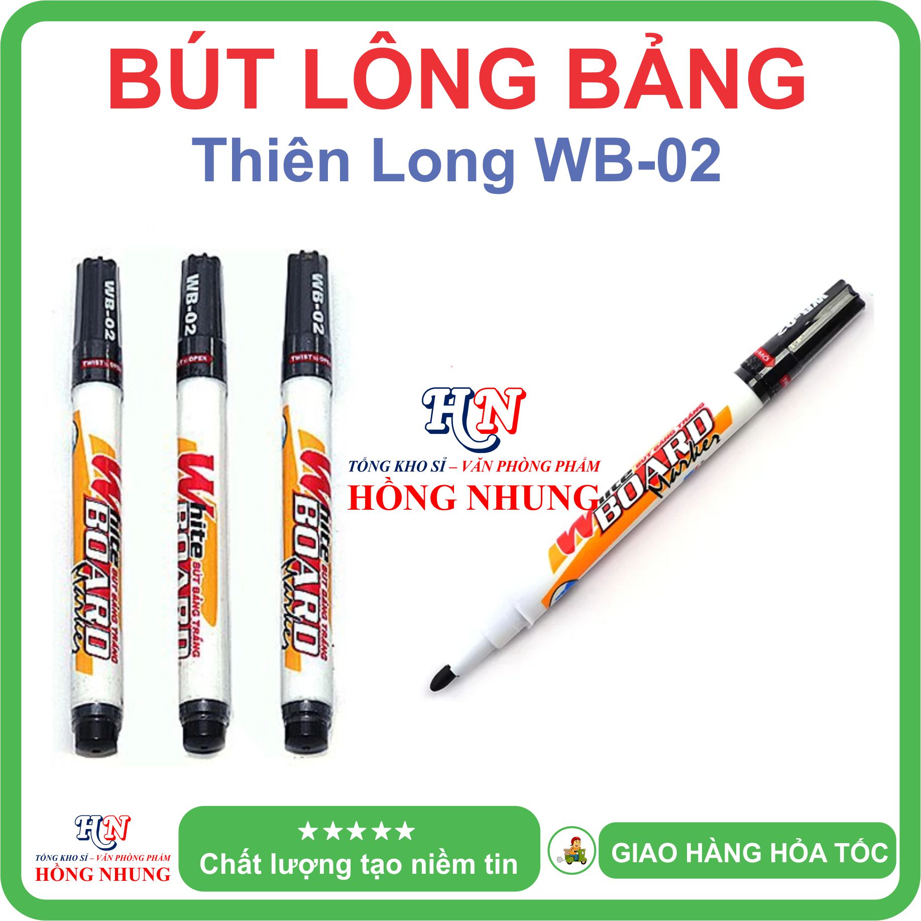 [SÉT] COMBO 10 Bút Lông Bảng Trắng WB-02, Mực êm đều, dễ lau chùi